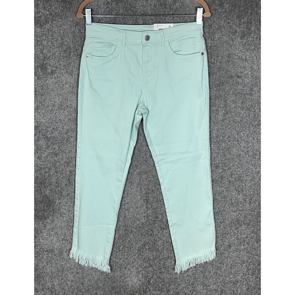 Falls Creek Girlfriend Cropped Jeans Girls Size XL 14-16 Green Pastel Stretch